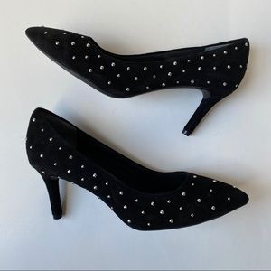 Black Studded Pointed-Toe Pumps - Women